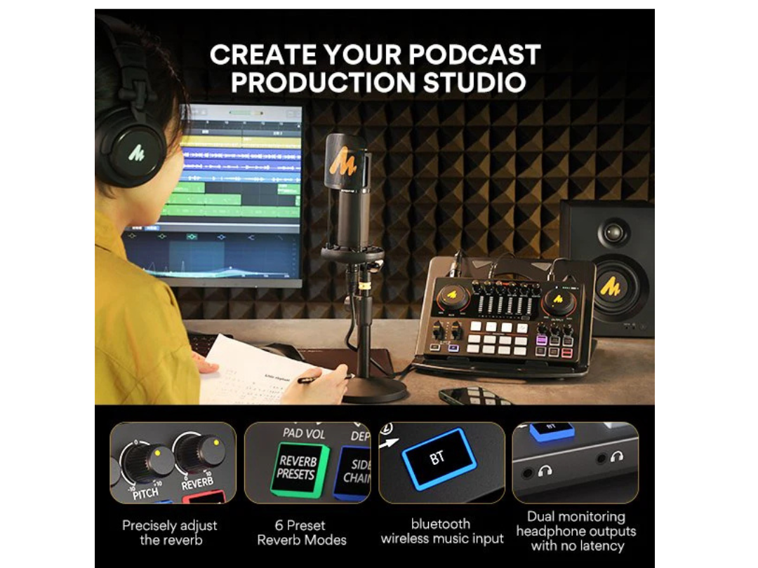 Maonocaster AME2A All-In-One Podcast Equipment Audio Interface Bundle with XLR Condenser Microphone for Recording, Streaming, Voice Over, Youtube, PC, Guitar - Black Maonocaster AME2A All-In-One Podcast Equipment Audio Interface Bundle with XLR Condenser Microphone for Recording, Streaming, Voice Over, Youtube, PC, Guitar - Black